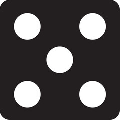 Dice Fill Icon. Game for Gambling, Casino Dice with five Dots, Round Edges on transparent background. Excitement Symbol. Passion Logo. Gambling for casino equipment. Dice icon for fortune game player.