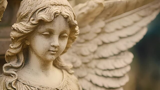 An elderly angel with weathered wings and a peaceful expression embodying a lifetime of experience and grace.