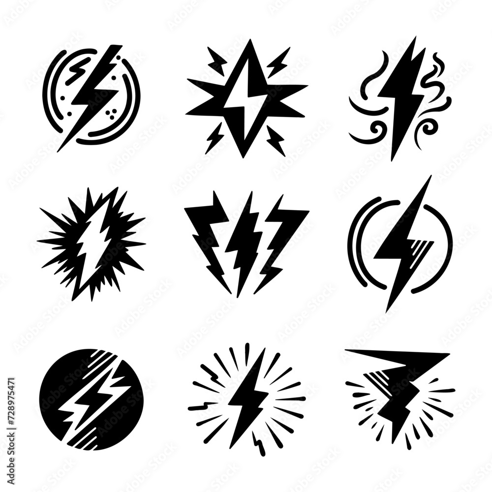 Wall mural Hand drawn vector doodle electric lightning symbol sketch. thunder, vector illustration