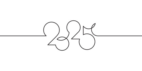 One line 2025 drawing. Continuous single line drawing, isolated on white background. Editable thin stroke, vector sketch illustration
