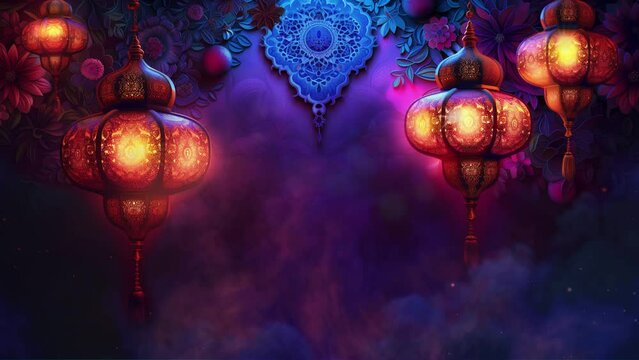 Islamic decoration lantern video, eid fitri background, eid adha, ramadan background wallpaper, Ramadan, Eid ul Adha graphic animation, slow motion, loopable. Islamic design.
