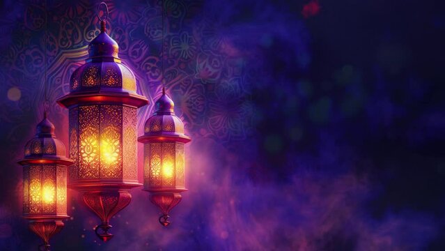 Islamic decoration lantern video, eid fitri background, eid adha, ramadan background wallpaper, Ramadan, Eid ul Adha graphic animation, slow motion, loopable. Islamic design.