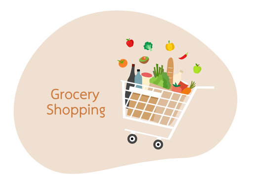 Grocery shopping online and delivery service vector illustration