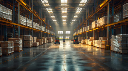 Warehouse - meticulous symmetry - low angle shot - shipping and receiving - logistics - port - in...