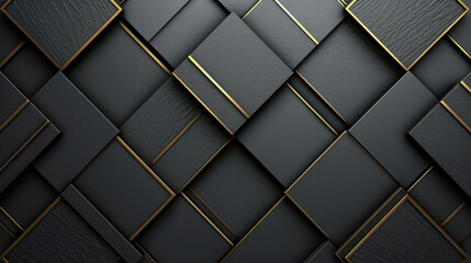 3d black and gold geometric pattern on a square background, black diamond pattern abstract wallpaper on dark background, Digital black textured graphics poster banner background