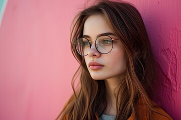 Fototapeta premium Female wearing glasses, profile picture.