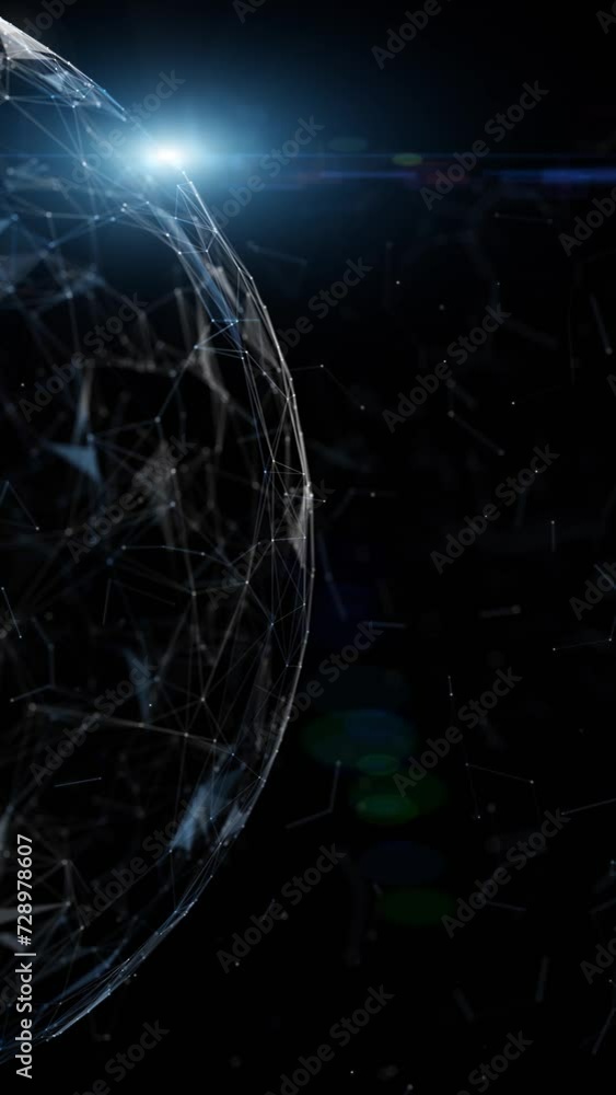 Aufkleber futuristic 3d digital sphere rotation with glowing light on dark vertical background. seamless loop.