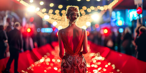 Woman in gorgeous evening dress on the red carpet