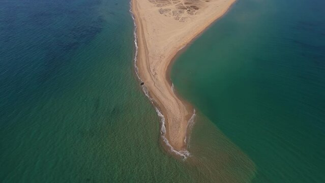 Aerial view of the sand nose of Epanomi beach in northern Greece