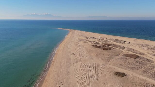 Aerial view of the sand nose of Epanomi beach in northern Greece