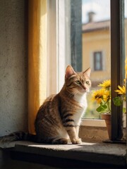 CAT the window in summer