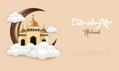 3d realistic eid al fitr greetings vector illustration © azis