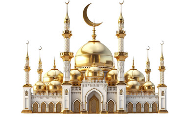 3D isolated render luxury mosque on transparent or white background. PNG