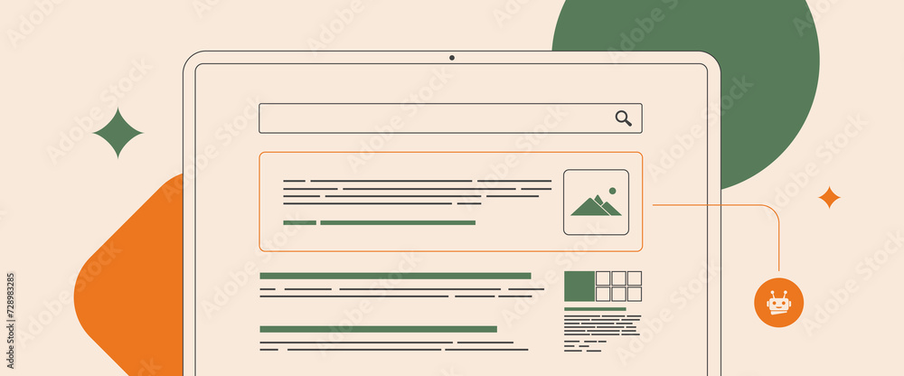 Poster search generative experience - ai search result concept. sge - generative ai-powered search experien