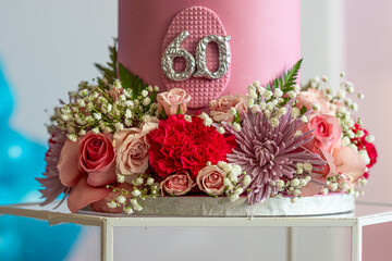 60th Birthday cake with decorations - close up view
