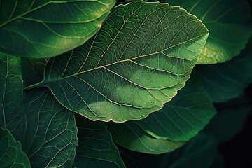 Fototapeta premium Green Leaf with Refreshing Water Drops in a Natural Macro Close-Up, Capturing the Freshness of Nature's Rain-kissed Texture