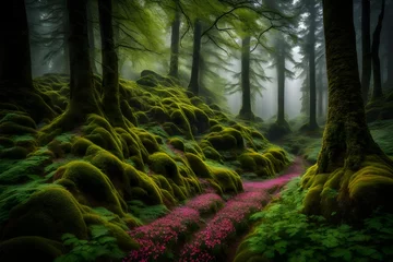 Zelfklevend Fotobehang footpath in the forest © Adeeb AI