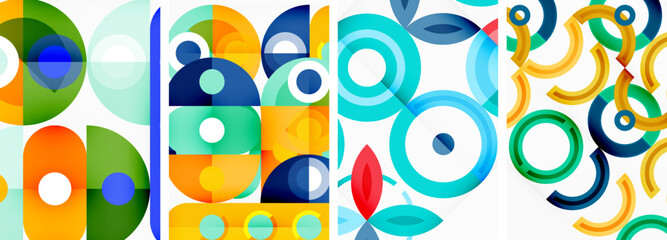 Circles and rings geometric backgrounds. Posters for wallpaper, business card, cover, poster, banner, brochure, header, website