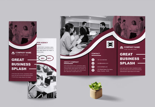 Business Trifold Brochure Layout With Purple Accents