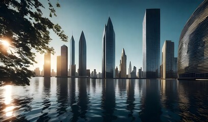 city skyline at sunset