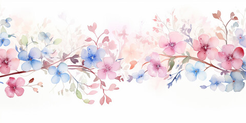 Watercolor flower painting vector, Floral watercolor background with soft colors, A painting of a field of flowers with a white background. 
