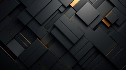 3d black and gold geometric pattern on a square background, black diamond pattern abstract wallpaper on dark background, Digital black textured graphics poster banner background