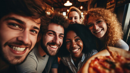 Fototapeta premium A group of friends capturing the moment with a group selfie at brunch