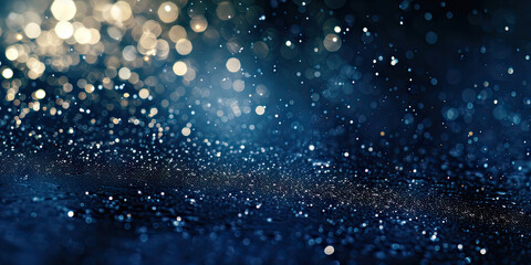 Obraz premium a blue and gold background with stars. Suitable for celestial, festive, or glamorous design projects such as invitations, holiday-themed graphics.glitter lights. de focused. banner.bokeh blur circle