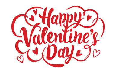 Fototapeta na wymiar Hand drawn elegant modern lettering of Happy Valentine's Day with red hearts on white background