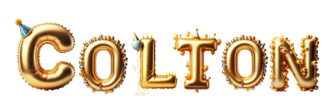 Colton Letters - Golden Balloon, 3D - Isolated on Transparent or White Background PNG - Best for Birthday Illustration Design