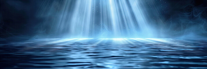 empty room, Wet asphalt ,water surface ,reflection of neon spotlights, a searchlight, smoke. Abstract light in a dark empty street with smoke, smog.Dark background scene of empty street, 