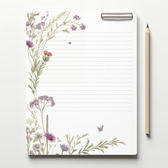 Spring floral notebook adorned with a bouquet of pink and purple flowers and delicate butterflies