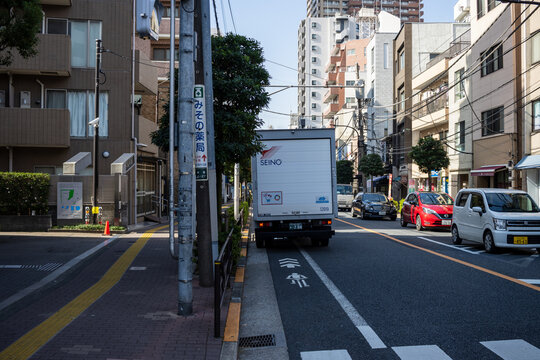 Tokyo, Japan, 2 November 2023: Delivery truck from Seino Transportation on the streets of Bunkyo.