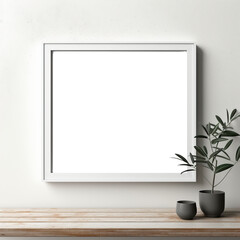 White picture frame mockup on white wall background, 3d render
