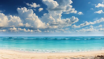 Fototapeta na wymiar Tropical beach under blue sky with white clouds and copy space