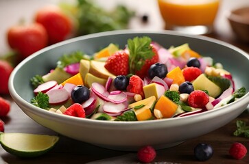 Fresh and colorful fruit and vegetable salad