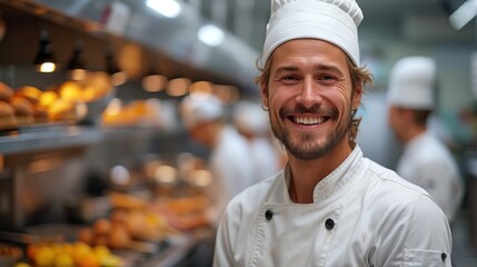 Joyful Executive Chef in a Bustling Restaurant Kitchen
