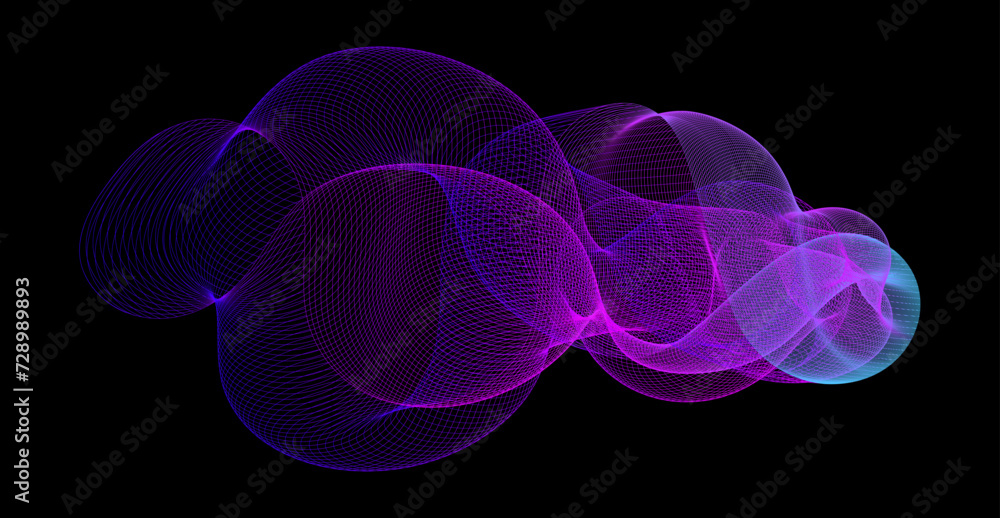 Poster Gradient wave line blend form. Abstract blue purple flowing lines design element. Dynamic neon line smoky shape. Sound waves or ai illustration concept. Vector organic curved pattern background