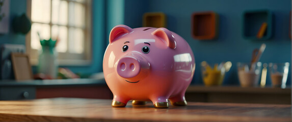 Obraz premium vintage old piggybank retro colors eighties and nineties style gradient wallpaper, Grainy nostalgia style 