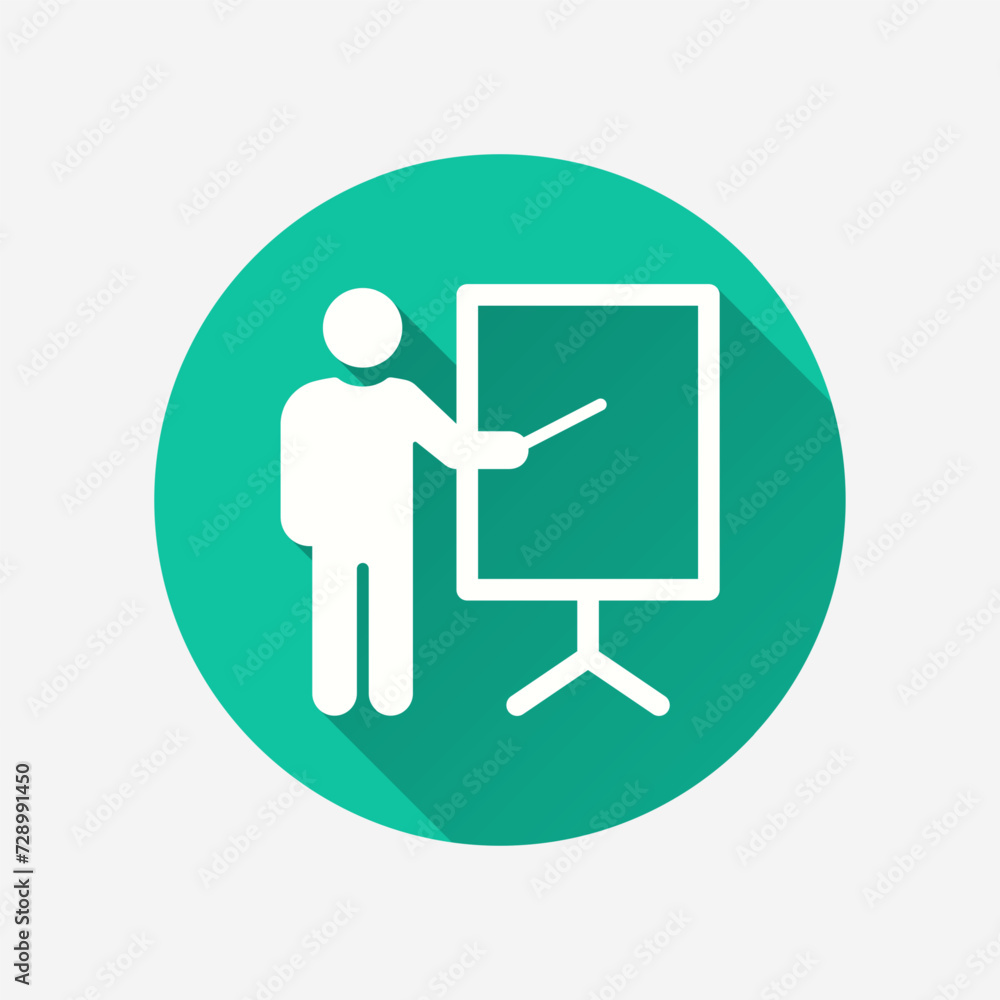 Poster training flat icon with long shadow for graphic and web design.