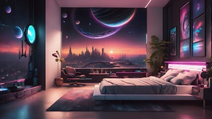 Futuristic Cityscape Bedroom