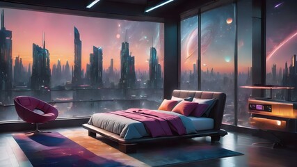 Cyberpunk Skyline Bedroom