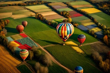 hot air balloons flying in the air with beautiful scene from the top of the balloons abstract background 