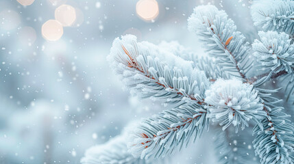 Fototapeta na wymiar winter background with a snow-covered fluffy spruce branch