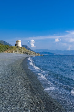 Corsica, the Nonza beach, with black pebble