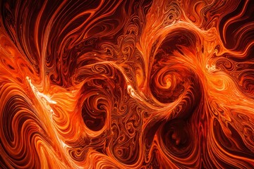 Radiant orange and fiery red liquids colliding in a hypnotic dance, forming intricate patterns
