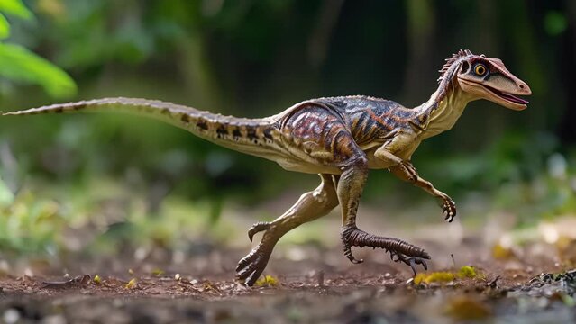 Using its long powerful tail to balance a hunting troodon uses its sharp claws and heightened sense of smell to track down prey in the dark.
