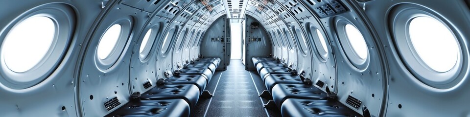 Interior view of empty unmanned aircraft - obrazy, fototapety, plakaty