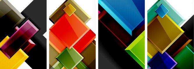 Color glass glossy square composition poster set for wallpaper, business card, cover, poster, banner, brochure, header, website