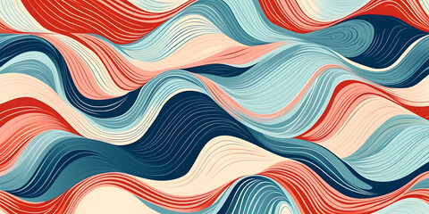 An abstract seamless wavy pattern with a retro color scheme.